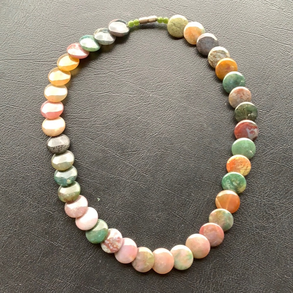 Flat disc beads Necklace Jasper Jade Fall colors